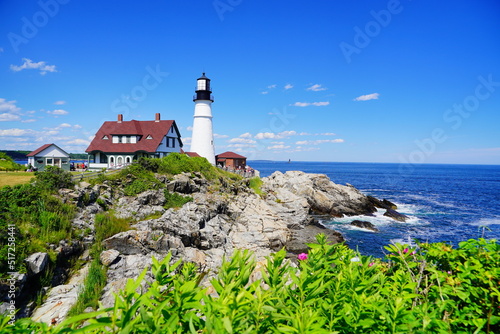 The Portland Lighthouse in Cape Elizabeth, Maine, USA	 photo