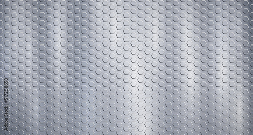 Abstract metallic background in light blue colors with highlights and a small voluminous convex hexagonal plates