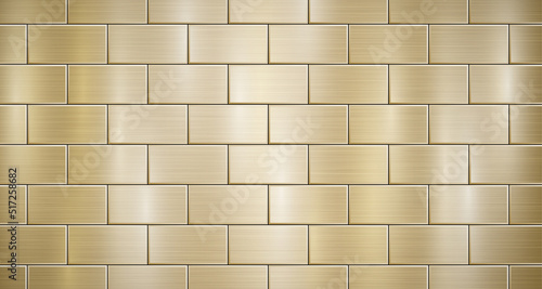 Abstract metallic background in golden colors with highlights, consisting of voluminous convex rectangles, like bricks