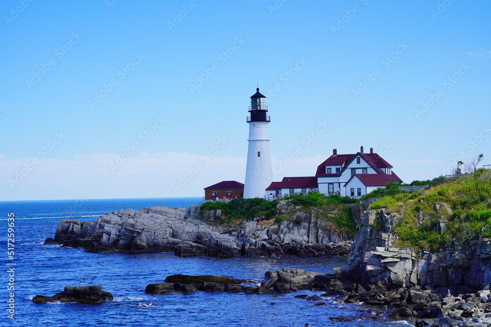 Ocean waves and Rocks along coastline in state of Maine, USA	
