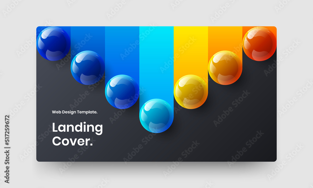 Modern annual report design vector layout. Multicolored 3D balls handbill illustration.