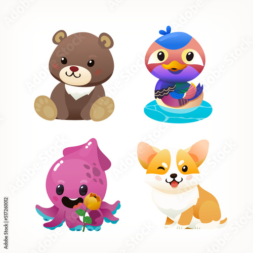 Traditional birds and animals of Korean habitat. Cute images of Asian wildlife. Vector illustrations good for posters cards and children related goods.