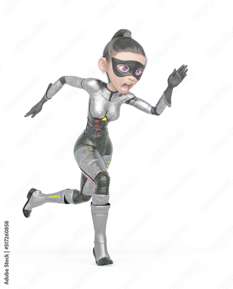 superheroine girl is running fast in white background superheroine girl is running fast in white background
