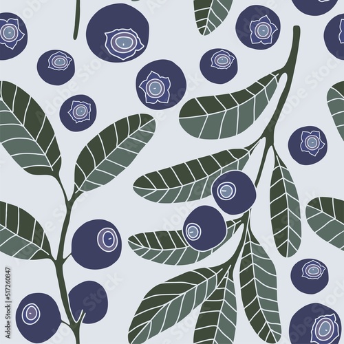 Seamless pattern Hand drew blueberry botanical elements