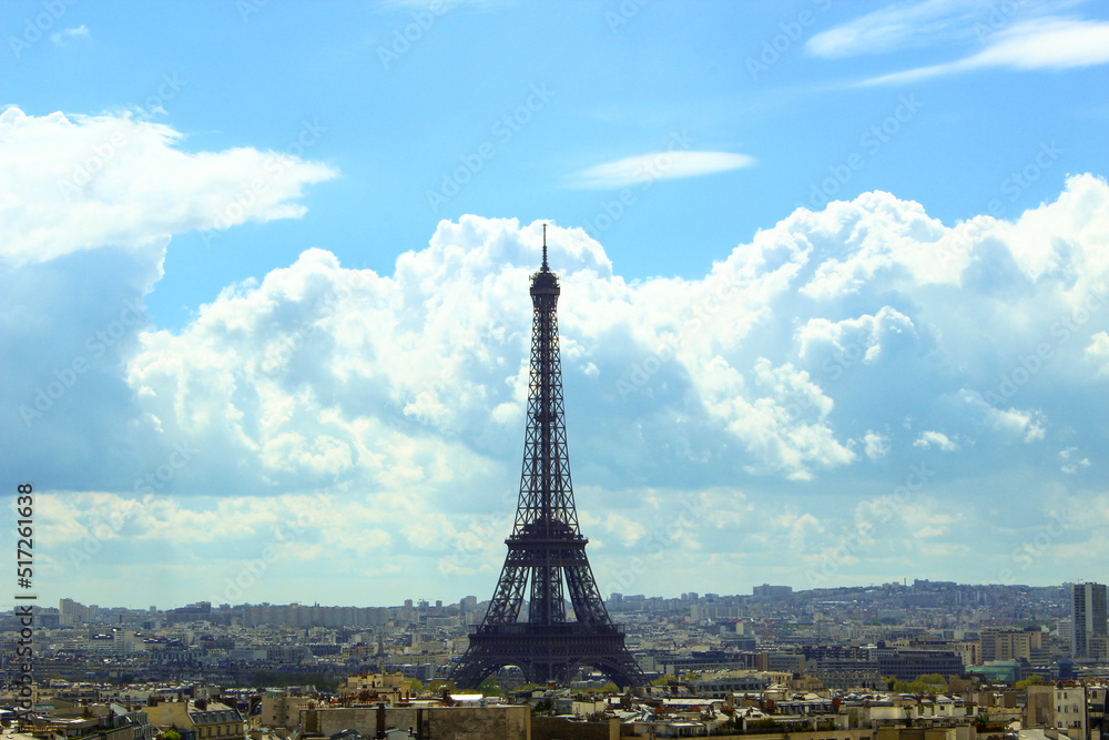 View of the Eiffel Tower from the observation deck of the Arc de Triomphe. Paris, France	
