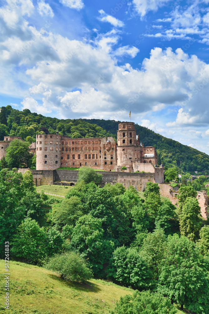 Heidelberg castle and old historic city center in Germany