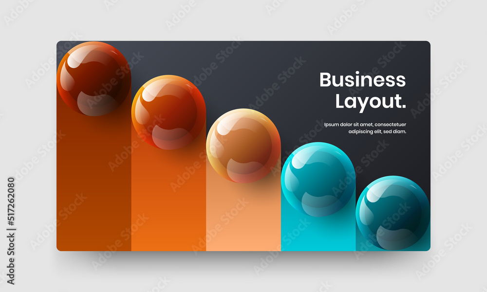 Trendy 3D spheres front page layout. Unique web banner vector design concept.