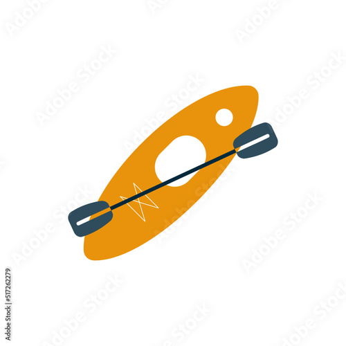 orange kayak with paddle isolated on white