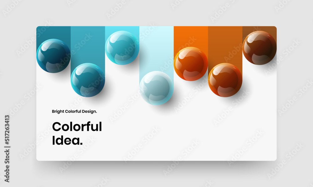 Colorful site screen design vector concept. Modern 3D spheres company brochure layout.