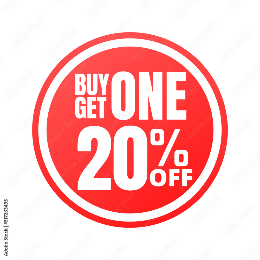20% off, buy get one, online super discount red button. Vector illustration, icon Twenty 20% off, buy get one, online super discount red button. Vector illustration, icon Twenty