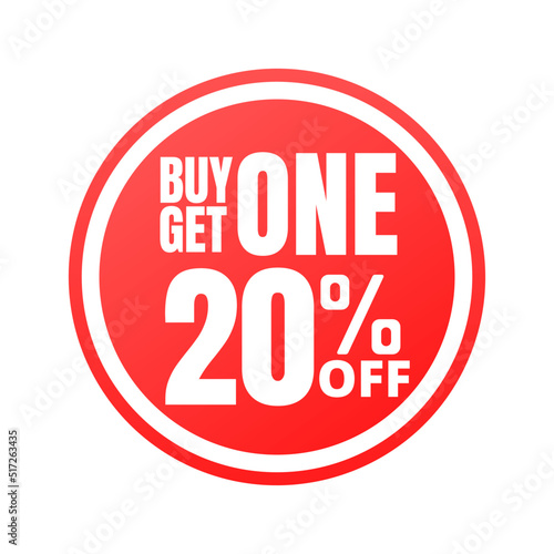 Free Download 20% off, buy get one, online super discount red button. Vector illustration, icon Twenty  - GFXLoad