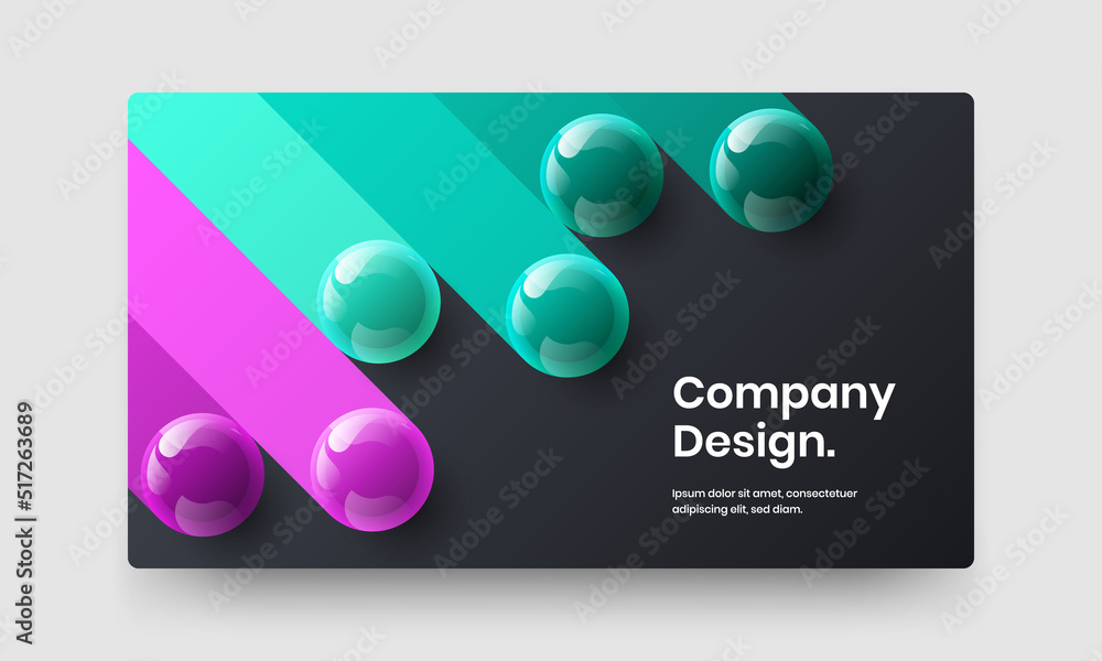 Multicolored flyer vector design template. Trendy realistic spheres handbill concept.