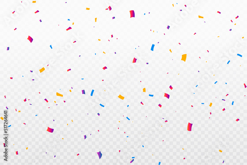 Colorful ribbons and confetti on transparent background, colorful confetti vector