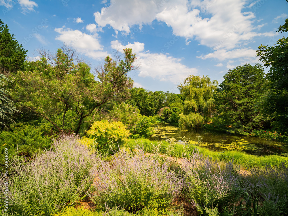 Sunny view of the landscape in Botanica, The Wichita Gardens