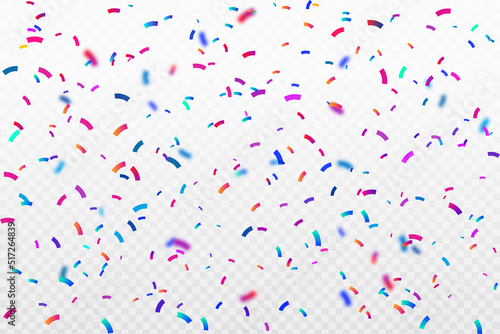 colorful confetti falling abstract background with a lot of falling pieces, isolated on a white background. Festive decorative tinsel element for design