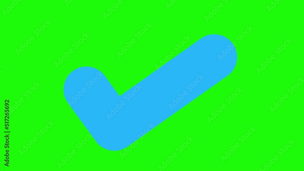 Blue tick icon animation on green background. Blue tick cartoon animation with alpha channel. Key color, chroma-key, alpha channel. 4K video Blue tick icon animation on green background. Blue tick cartoon animation with alpha channel. Key color, chroma-key, alpha channel. 4K video