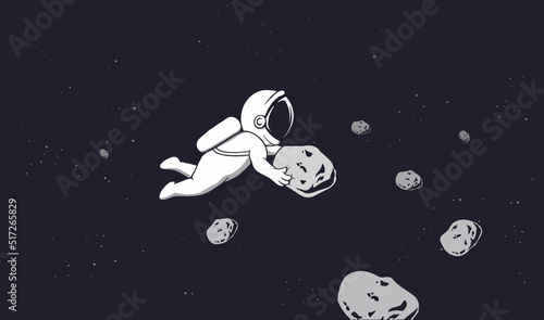 Cute astronaut catching the asteroids