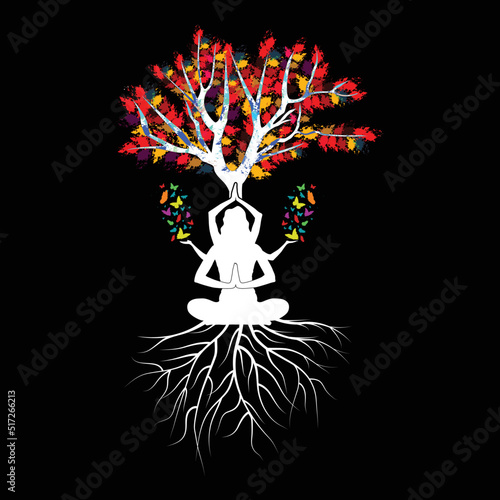 Meditation with tree root vector 