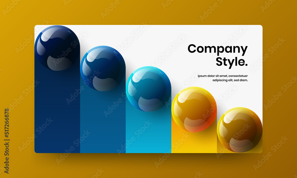Creative presentation design vector concept. Isolated 3D balls magazine cover layout.