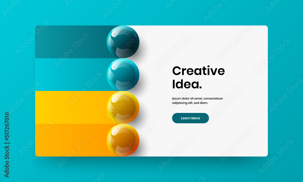 Geometric leaflet vector design template. Abstract realistic spheres flyer concept.