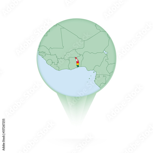 Togo map, stylish location icon with Togo map and flag.