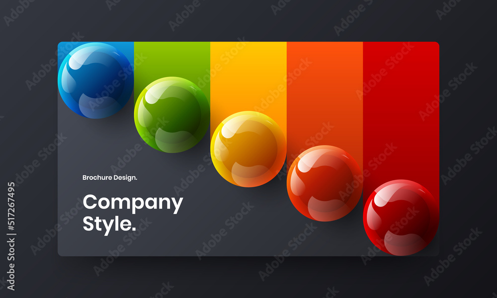 Premium postcard vector design template. Creative realistic balls website screen layout.