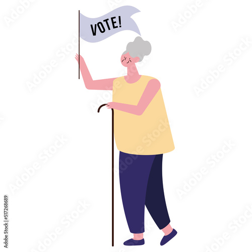 old woman voter walking