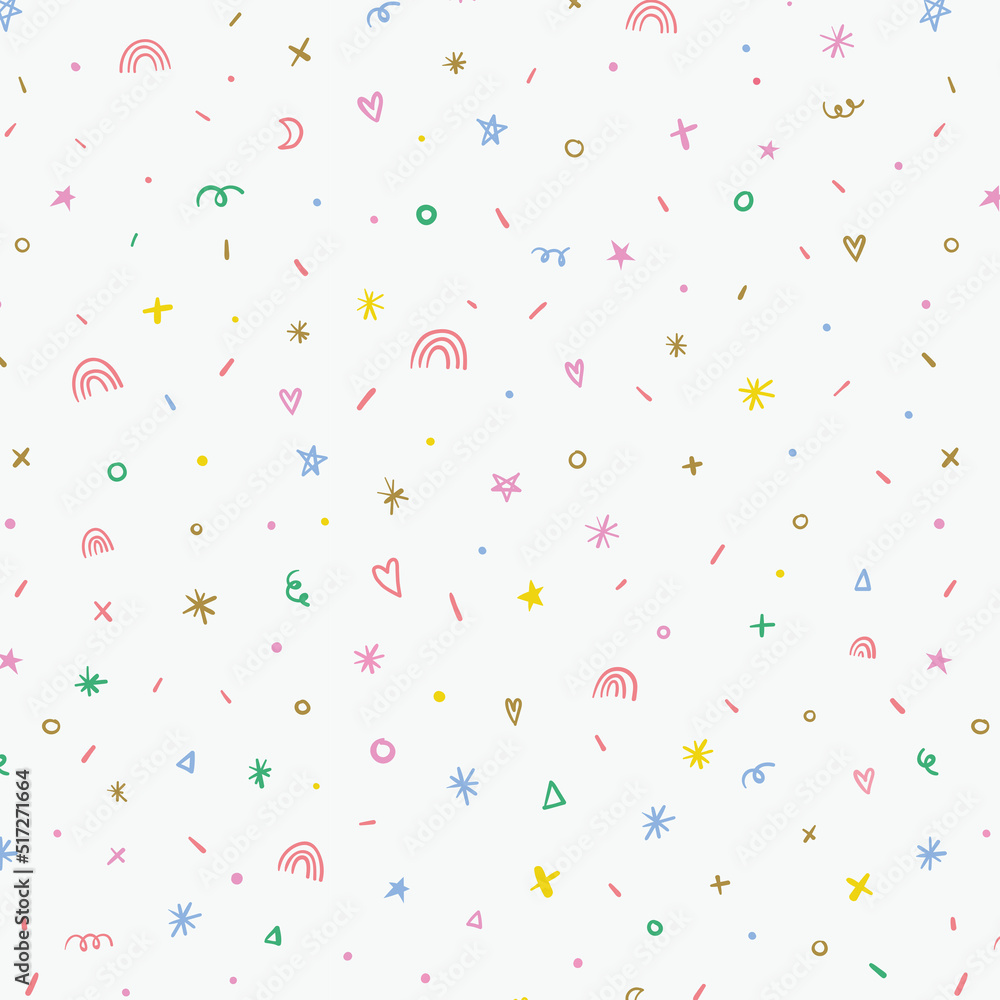 Stars, confetti and sparkle elements colorful kids background illustration pattern