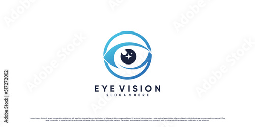 Eye vision logo design template with circle concept and creative element Premium Vector