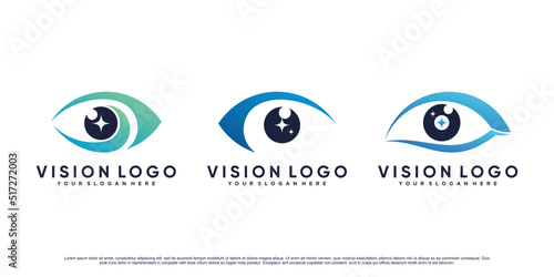 Set collection of eye vision logo design template with creative concept Premium Vector