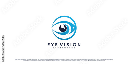 Eye vision logo design template with circle concept and creative element Premium Vector