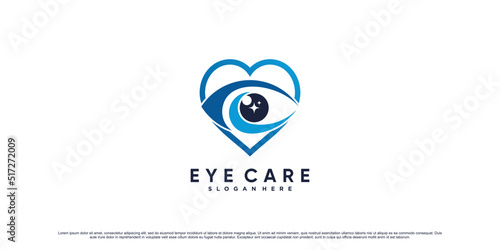 Eye care logo design inspiration with love style and creative element Premium Vector