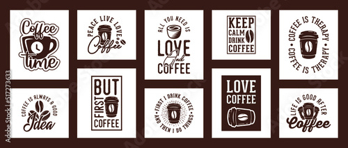 collection of ten vector coffee t-shirt designs, coffee t-shirt design set, vintage coffee t-shirt design collection, typography coffee t-shirt collection, coffee retro style vector t-shirt collection