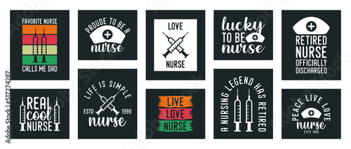 collection of ten vector nurse t-shirt designs, nurse t-shirt design set, vintage nurse t-shirt design collection, typography nurse t-shirt collection, retro style vector t-shirt collection
