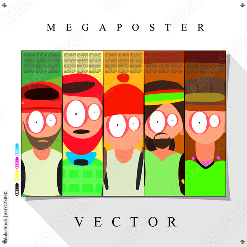 Desenho de personagens cómicos Coloridos em Vetor para Poster