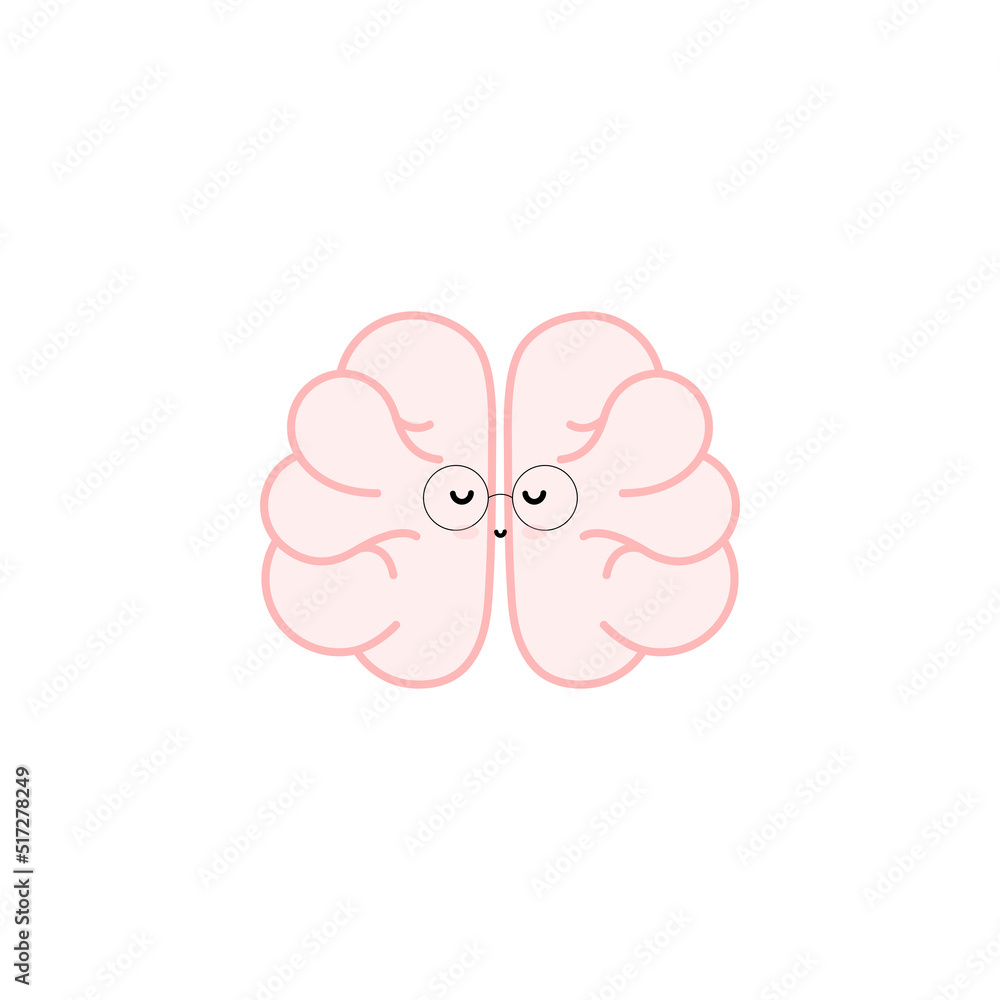 Obraz premium Cute funny human brain organ meditate character.Vector flat hand line cartoon kawaii character illustration icon. Isolated on white background. Brain organ relax,calm mood character meditation concept