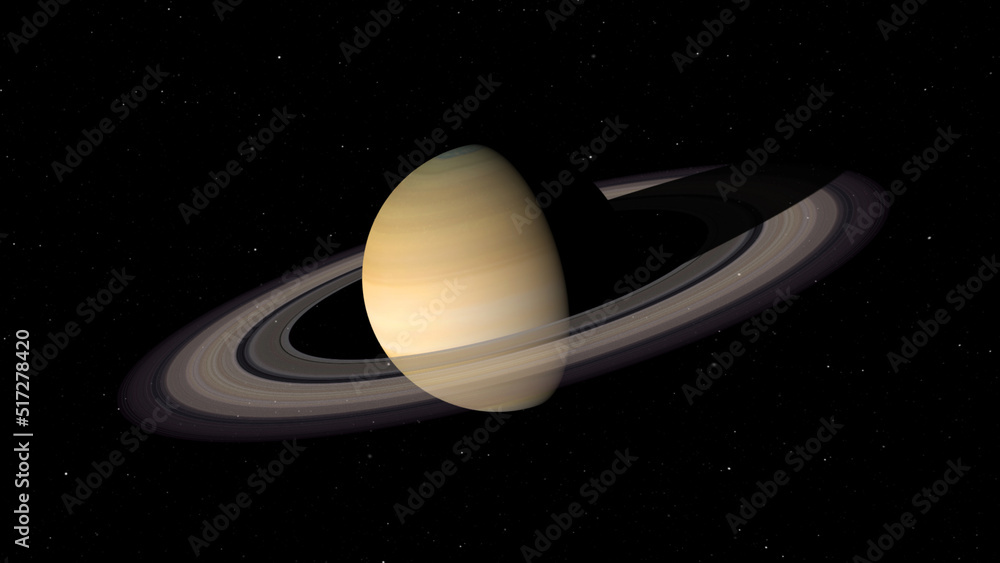 Saturn in space. Photo realistic 3D render of Saturn and stars.