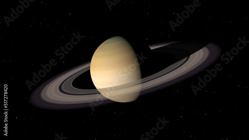 Saturn in space. Photo realistic 3D render of Saturn and stars.