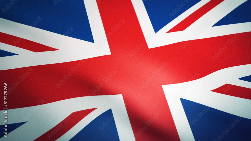 Waving UK flag. Ultra realistic 3D render.