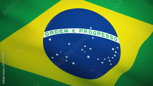 Waving flag of Brazil. Ultra realistic 3D render.