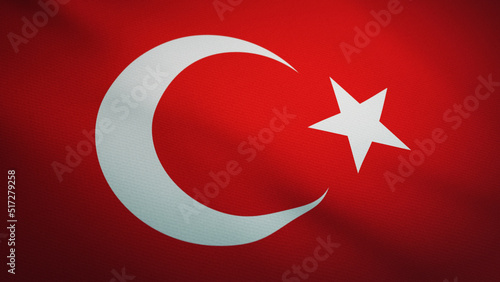 Waving flag of Turkey. Ultra realistic 3D render.