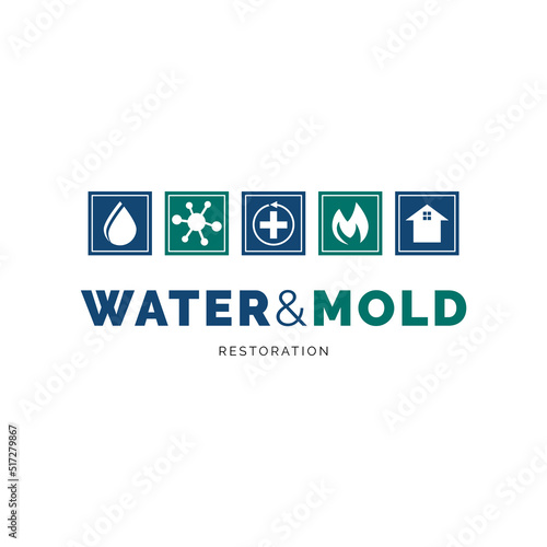 Water & mold restoration icon logo design inspiration
