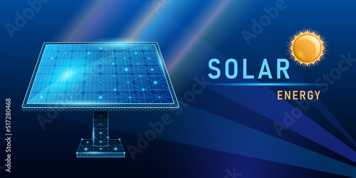 solar panel low poly light effect on blue background