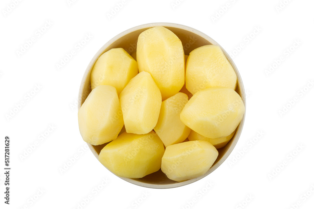 Peeled raw potatoes isolated on white background. Peeled raw potatoes isolated on white background.