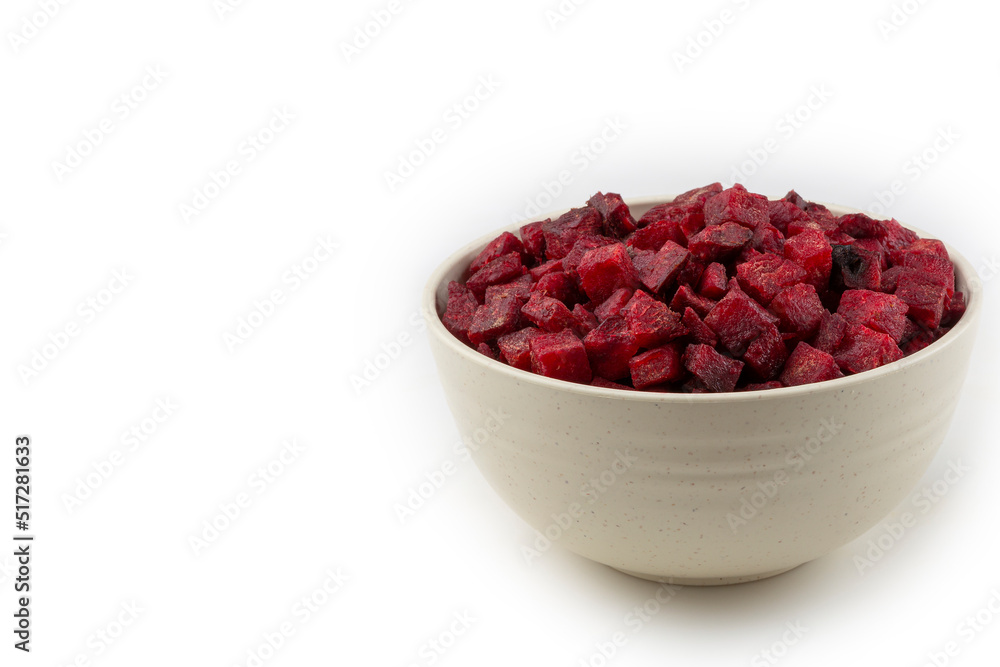 Diced raw beetroot isolated on white background. Diced raw beetroot isolated on white background.