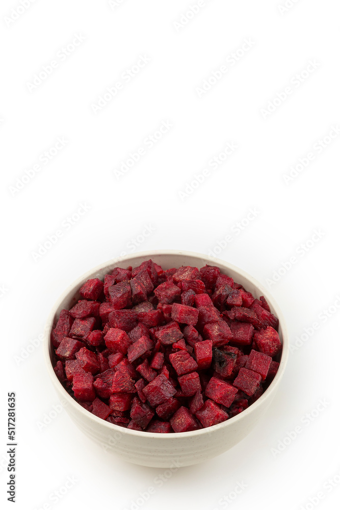 Diced raw beetroot isolated on white background. Diced raw beetroot isolated on white background.