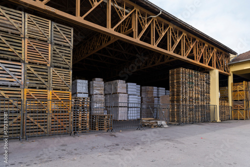 Pallets and boxes in a large warehouse, Bento Gonçalves, RS, Brazil