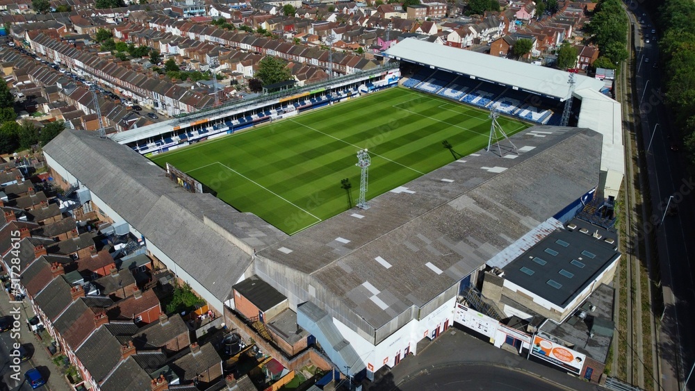 Fototapeta premium An Aerial High Angle View of Luton Football Stadium of England UK