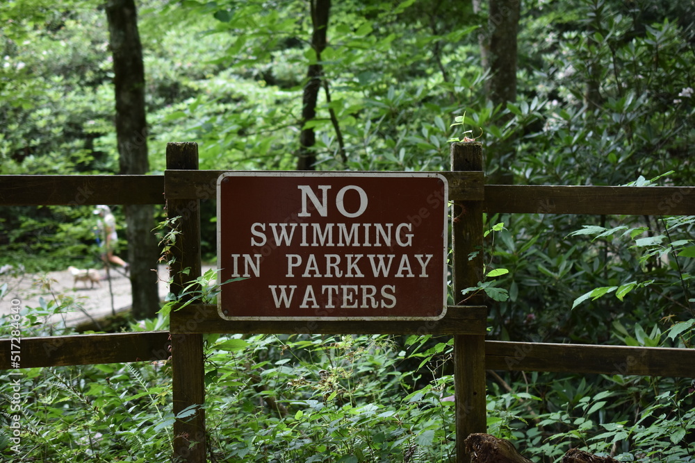 Warning sign swimming prohibited in Blue Ridge Parkway waters