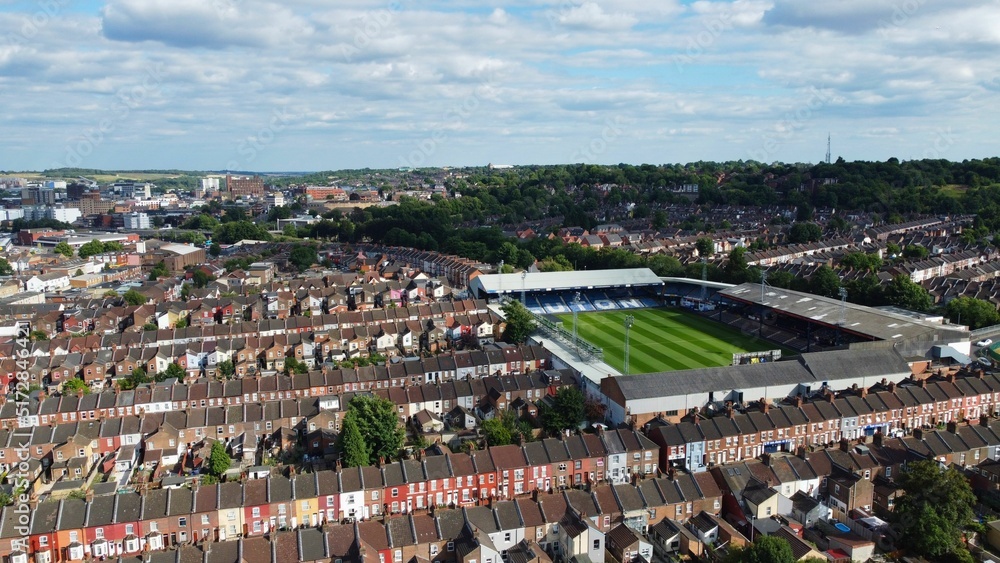 Fototapeta premium An Aerial High Angle View of Luton Football Stadium of England UK